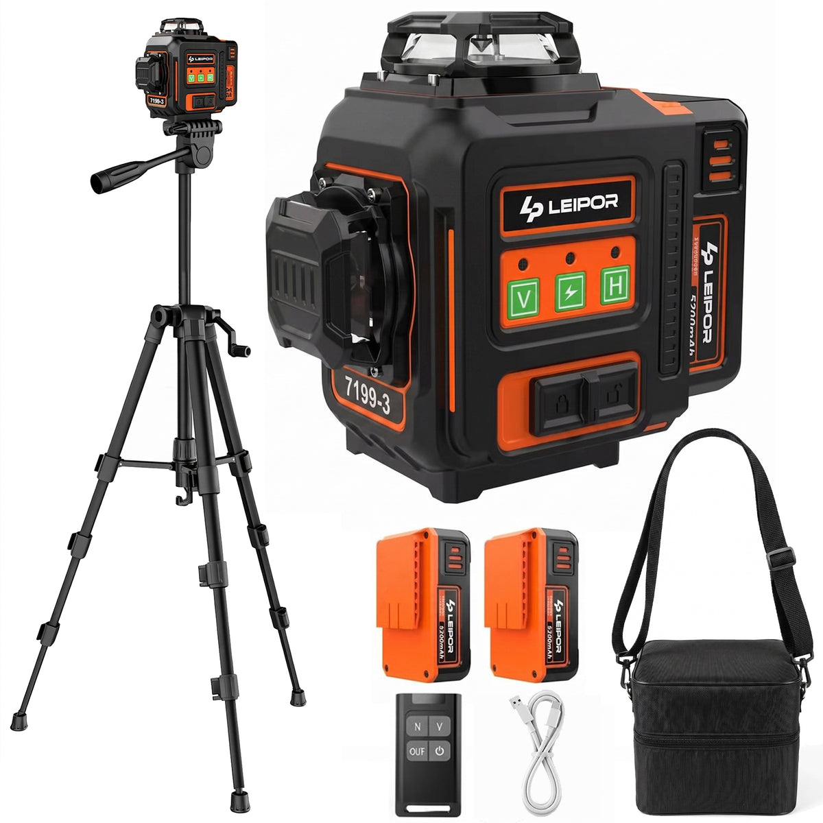 LEIPOR 3D 12-Line Green Laser Level with 46.46 in Tripod, Self-Leveling Laser Tool Kit