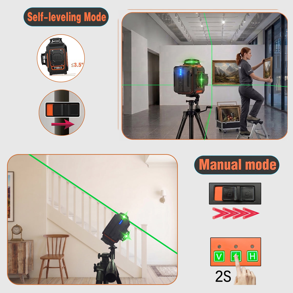 LEIPOR 3D 12-Line Green Laser Level with 46.46 in Tripod, Self-Leveling Laser Tool Kit
