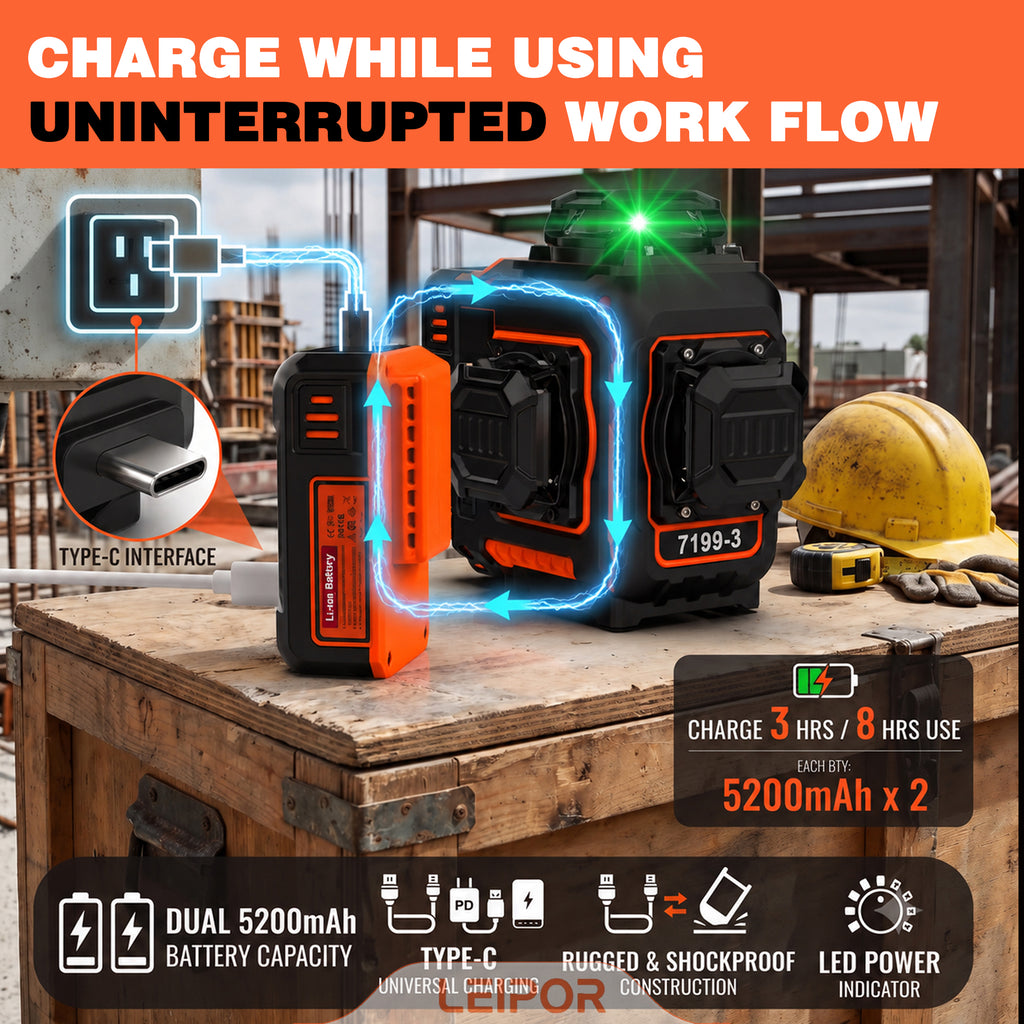 LEIPOR 3D 12-Line Green Laser Level with 46.46 in Tripod, Self-Leveling Laser Tool Kit