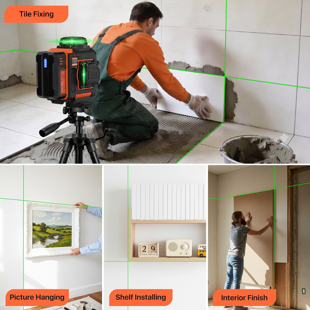 LEIPOR 3D 12-Line Green Laser Level with 46.46 in Tripod, Self-Leveling Laser Tool Kit